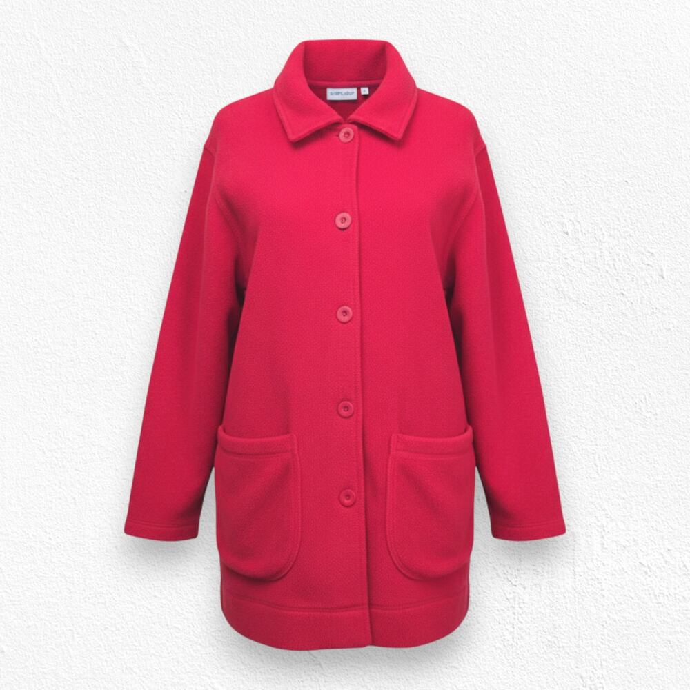 Y2K Vintage Cherry Red Collared Button Down Vibrant Fleece Jacket Size Medium